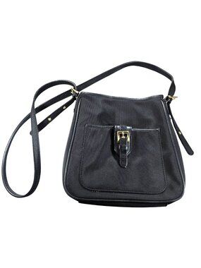 Talbots Black Nylon Shoulder Bag Adjustable Strap Gold Buckle Accents